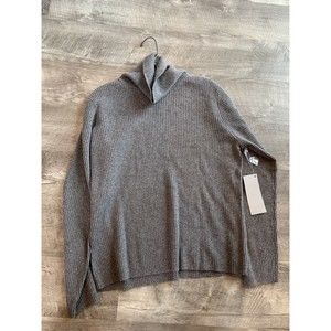 NWT Women MARCONI 100% Cashmere ribbed mock neck Pullover Sz Large gray *Damaged